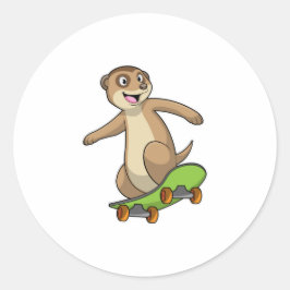 Meerkat som Skater med Skateboard Runt Klistermärke