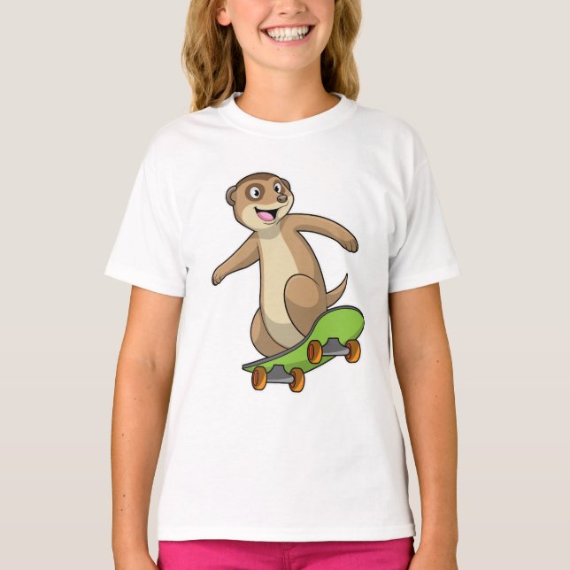 Meerkat som Skater med Skateboard T Shirt (Framsida)