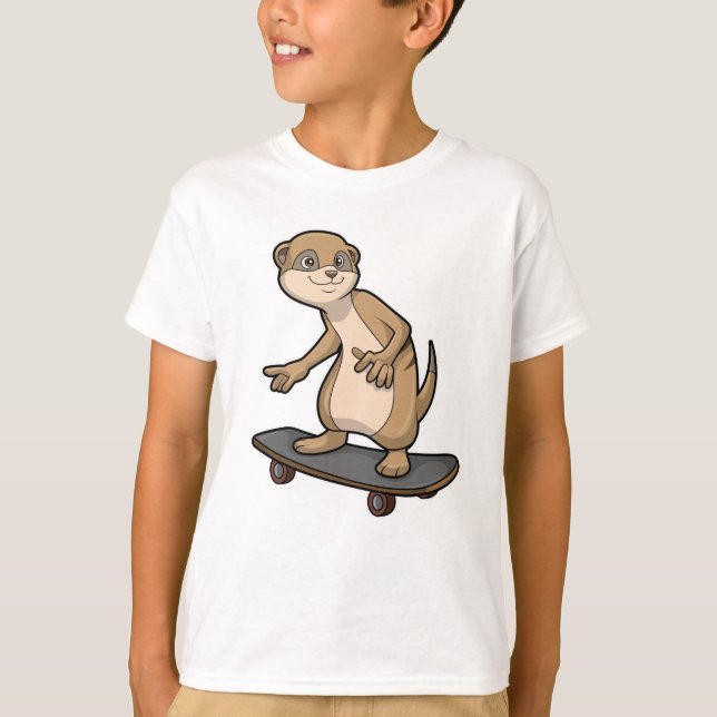 Meerkat som Skater med Skateboard T Shirt (Framsida)