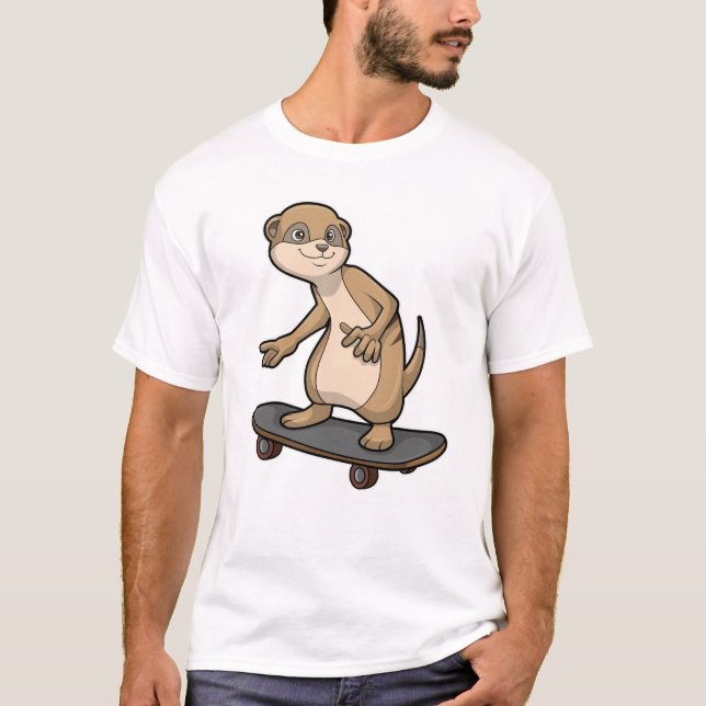 Meerkat som Skater med Skateboard T Shirt (Framsida)