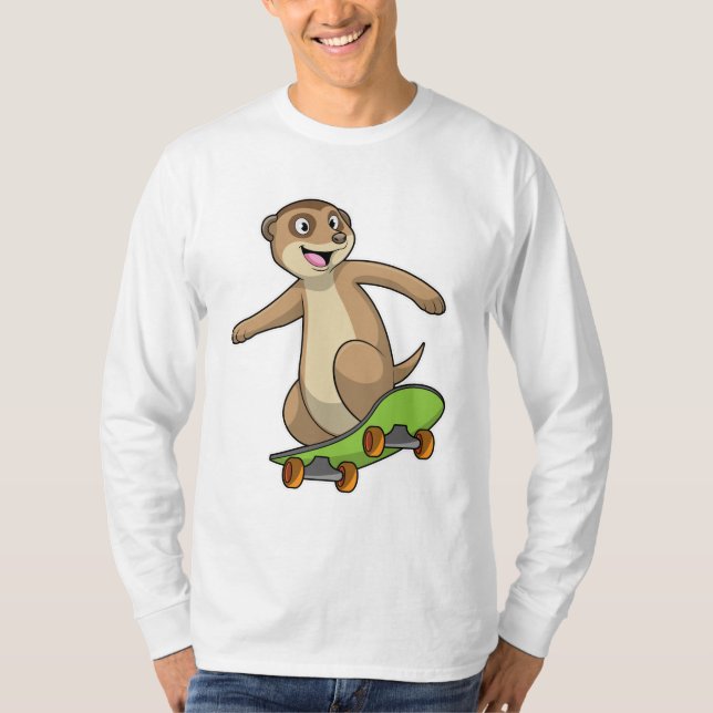 Meerkat som Skater med Skateboard T Shirt (Framsida)