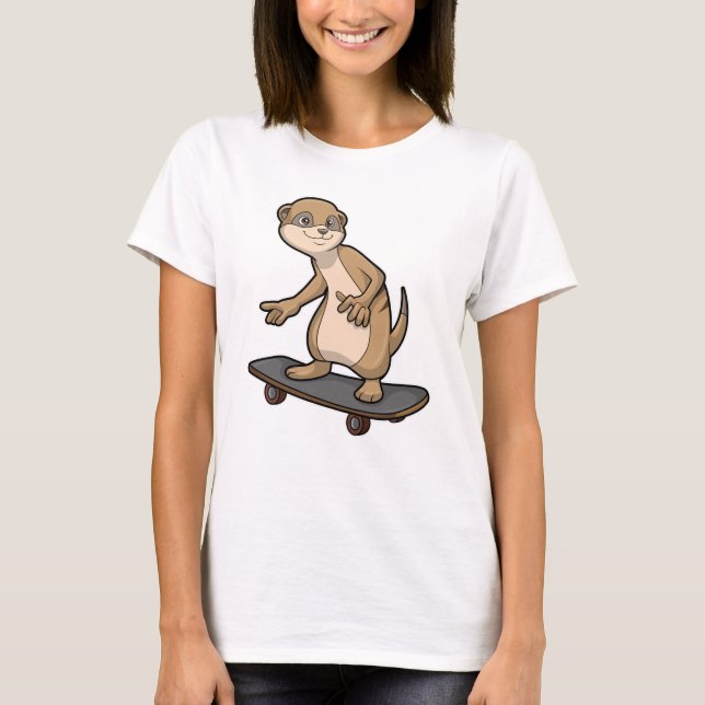 Meerkat som Skater med Skateboard T Shirt (Framsida)
