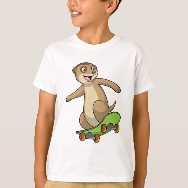 Meerkat som Skater med Skateboard T Shirt (Framsida)
