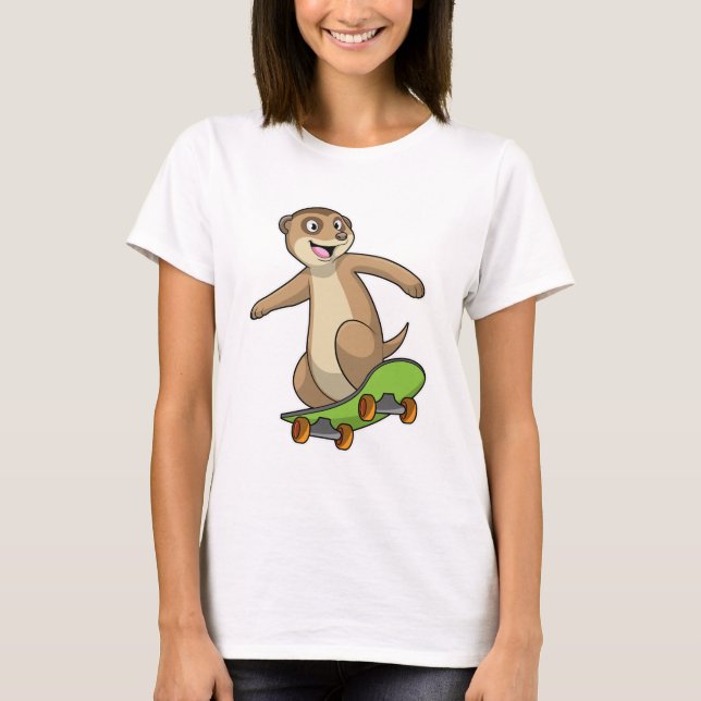 Meerkat som Skater med Skateboard T Shirt (Framsida)