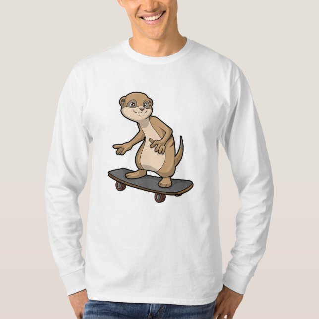 Meerkat som Skater med Skateboard T Shirt (Framsida)
