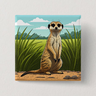 Meerkat standing alert in a field of grass knapp