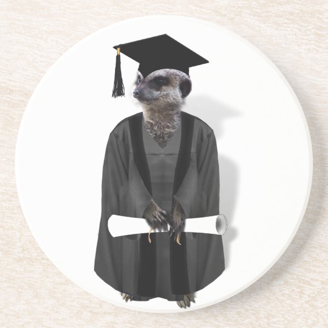Meerkat Student W/Grått Gown & Black Sash Underlägg (Framsidan)