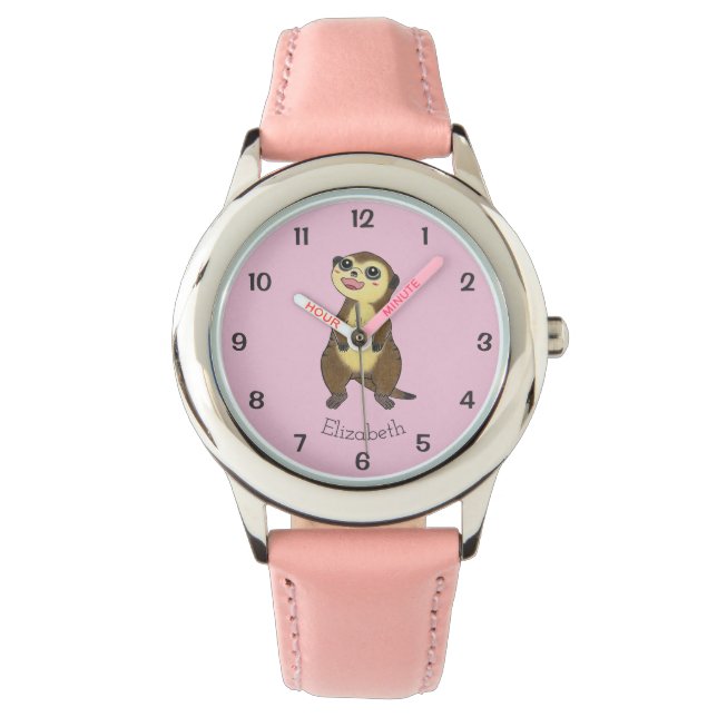 Meerkat Tecknad Simple Rosa Kids Namn Watch Armbandsur (Framsida)
