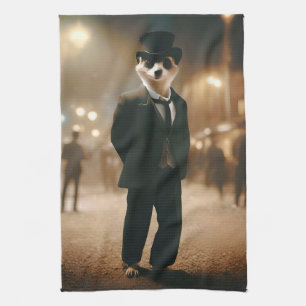 Meerkat tryckt för Black Tie-händelse. Kökshandduk