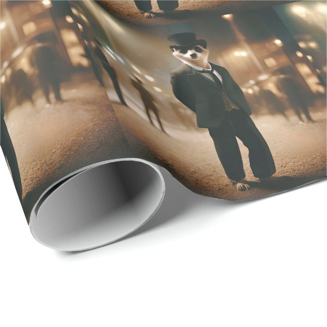 Meerkat tryckt för Black Tie-händelse. Presentpapper (Rullad Hörn)