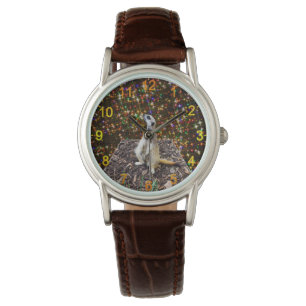 Meerkat Twinkle Stars, Dam Leather Wristwatch Armbandsur