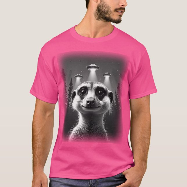 Meerkat Ufo Animal Selfie a Roligt and Superskoj P T Shirt (Framsida)