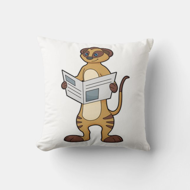 Meerkat vid läsning av en tidning kudde (Framsida)