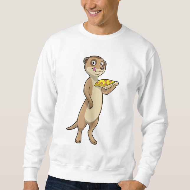 Meerkat with Pizza Lång Ärmad Tröja (Framsida)