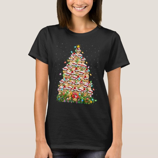 Meerkat   Xmas Lights Santa Meerkat Christmas Tree T Shirt (Framsida)