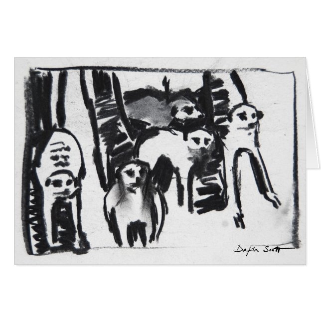 Meerkats krig-dans - konstkort hälsningskort (Framsidan Horizontal)