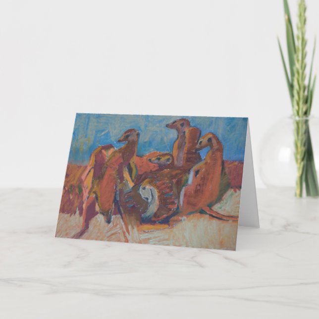 Meerkats på solnedgången - konstkort kort (Framsida)