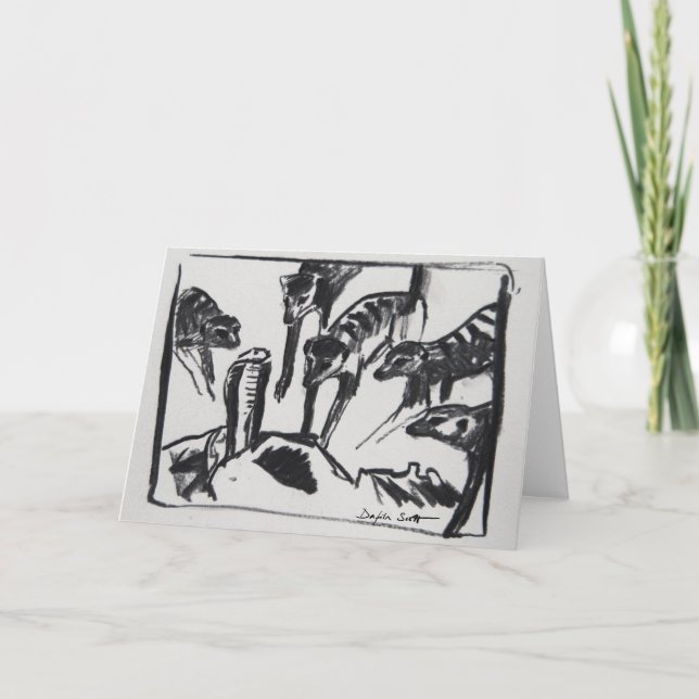 Meerkats som mobbar kobran - konstkort kort (Framsida)