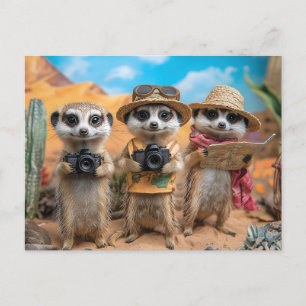 Meerkats som turister med kameror och Kartor Vykort