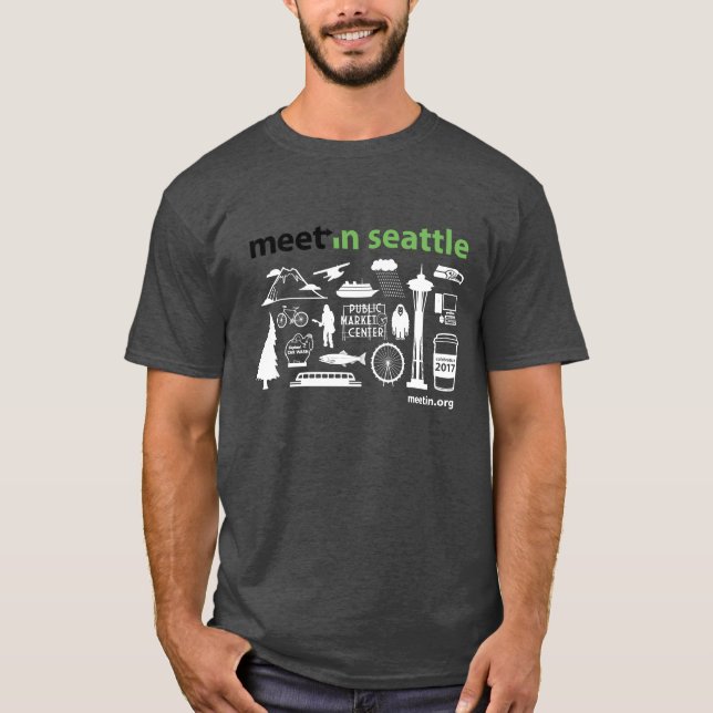 Meet-i Seattle 2017 symboler, mörk bakgrund Tee Shirt (Framsida)