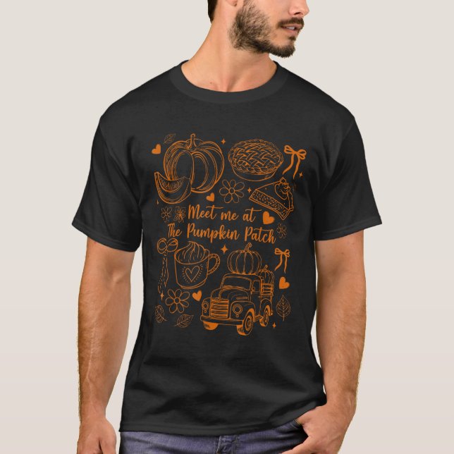 Meet Me At The Pumpkin Patch Coquette Bow Truck Fa T Shirt (Framsida)