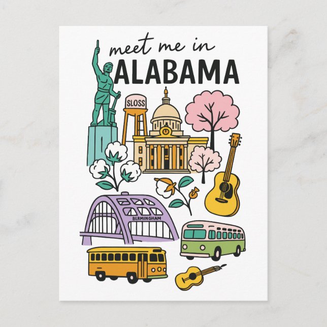 Meet Me In Alabama Iconic Landmarks Travel Vykort (Framsida)