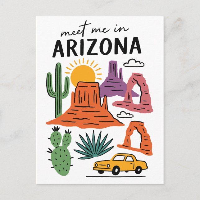 Meet Me In Arizona Desert Cactus Red Rocks Vykort (Framsida)