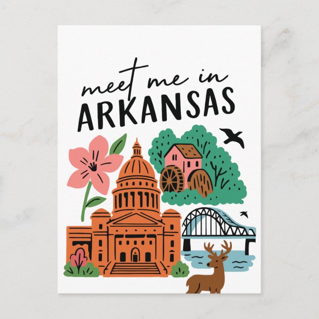Meet Me In Arkansas Southern USA Doodle Landmarks Vykort (Framsida)