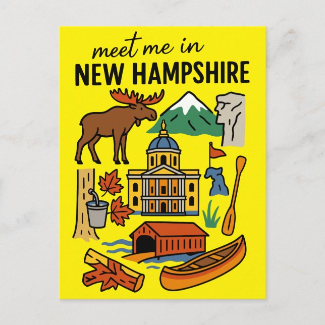 Meet Me In New Hampshire Mountains Retro Icons Vykort (Framsida)