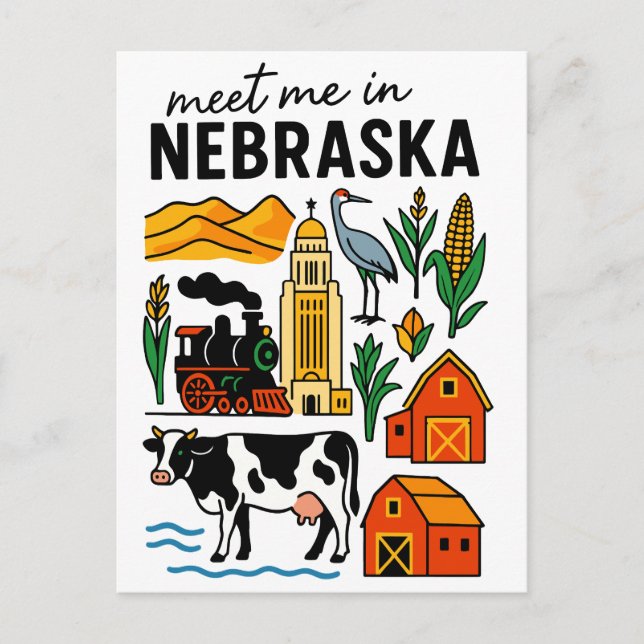 Meet Me In New Nebraska Landmarks Icons Vykort (Framsida)