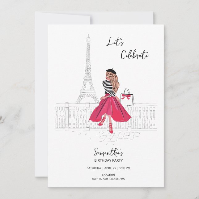 Meet Me in Paris – Birthday Party Invitation Inbjudningar (Framsida)