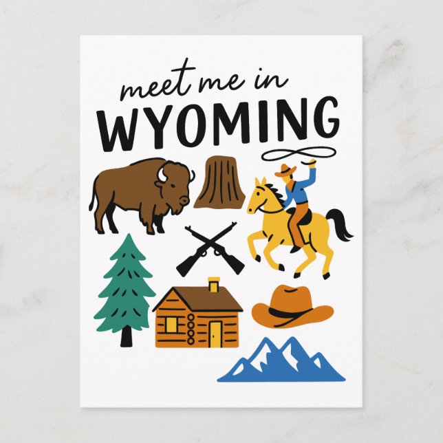 Meet Me In Wyoming Cowboy Bison Devils Tower Vykort (Framsida)