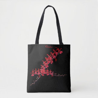 "Meeting Long Red Orchids" Tote Black Tygkasse