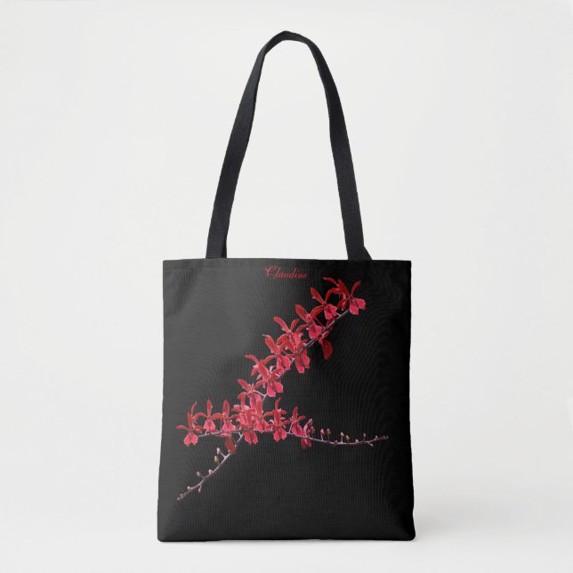 "Meeting Long Red Orchids" Tote Black Tygkasse (Framsida)