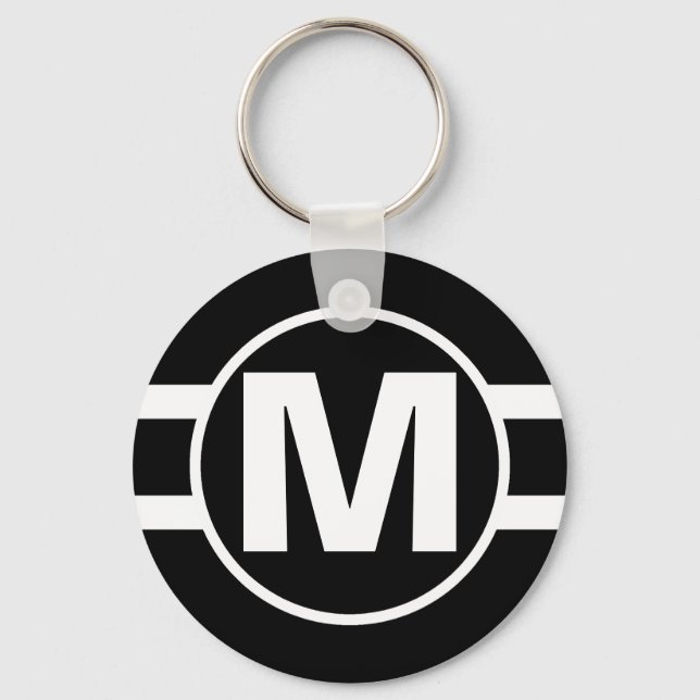 Mega Black Retro Monogrammed Nyckelring (Framsida)