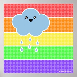 Mega Kawaii Lycklig Cloud Rainbow Poster