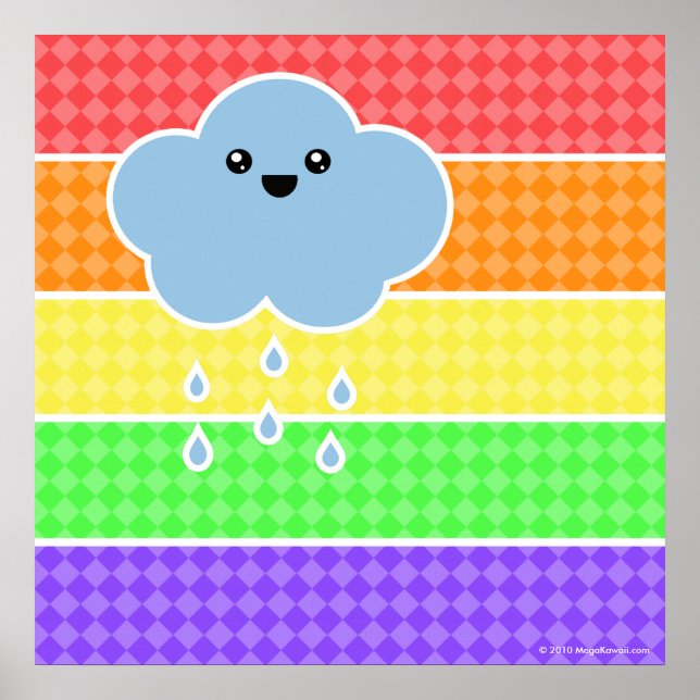 Mega Kawaii Lycklig Cloud Rainbow Poster (Framsidan)