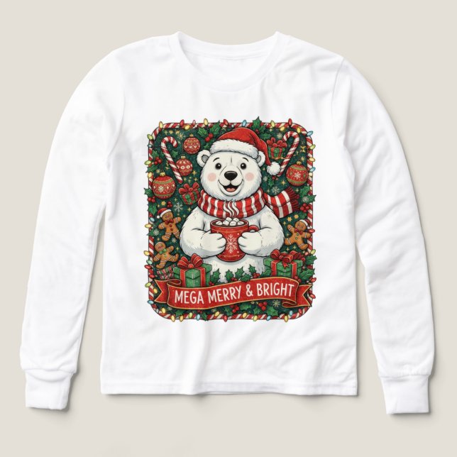 Mega Merry & Bright – Cute Christmas Bear Holiday  T Shirt (Design framsida)
