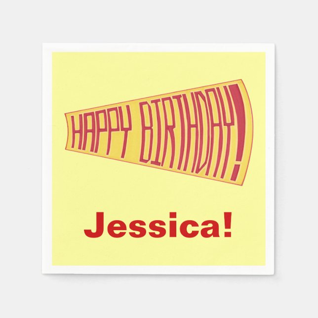 Mega Mobil Gult Red Grattis på födelsedagen Napkin Pappersservett (Framsidan)