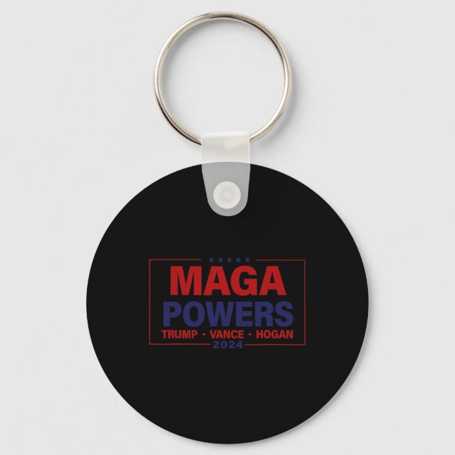 Mega Powers Trump Vance Hogan 2024 Patriotic Funny Nyckelring (Framsida)