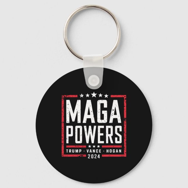 Mega Powers Trump Vance Hogan 2024 Patriotic Funny Nyckelring (Framsida)