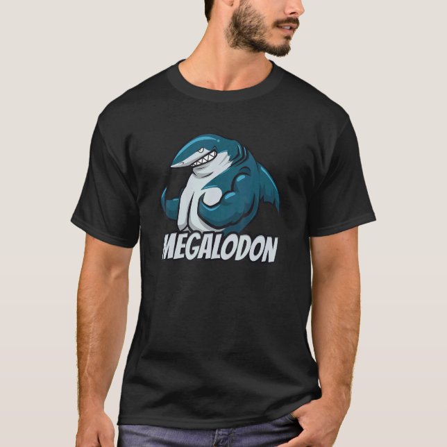 Megalodon Retro Giant Shark Largest species Ocean T Shirt (Framsida)