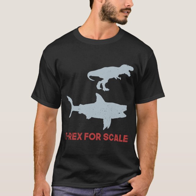 Megalodon Shark Rex Dinosaur Comparison T Shirt (Framsida)
