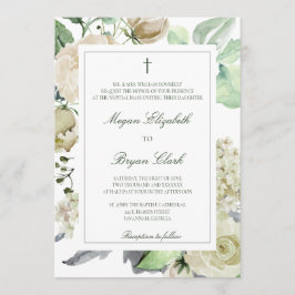 Megan Catholik Blommigt Watercolor Greenery Bröllo Inbjudningar