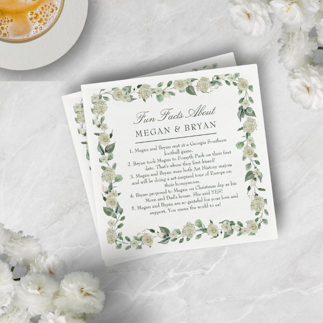 Megan Elegant bröllop Reception Roligt Facts Cockt Pappersservett (Entertain your guests with your love story with these fun cocktail napkins)