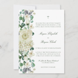 Megan Elegant Greenery White Catholique Bröllop Inbjudningar