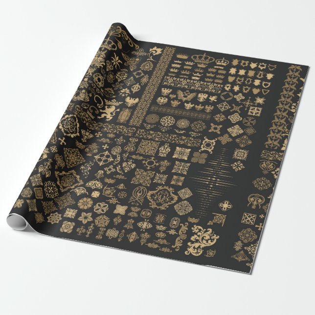 Megauppsättning baroque inslag presentpapper (Utrullad)