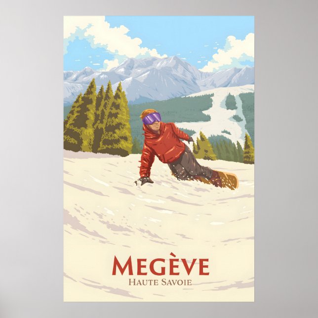 Megeve Snowboard Reseskylt Poster (Framsidan)