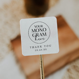 MEGHAN Monogram Black White Boho Bröllop Tack Fyrkantigt Klistermärke