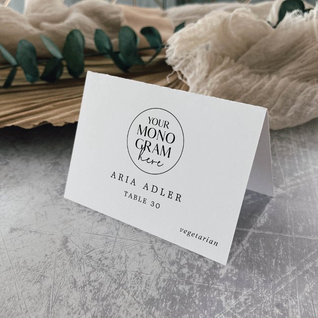 MEGHAN Monogram Black White Bröllop Place Cards Bordsnummer (MEGHAN Monogram Black White Wedding Place Cards)